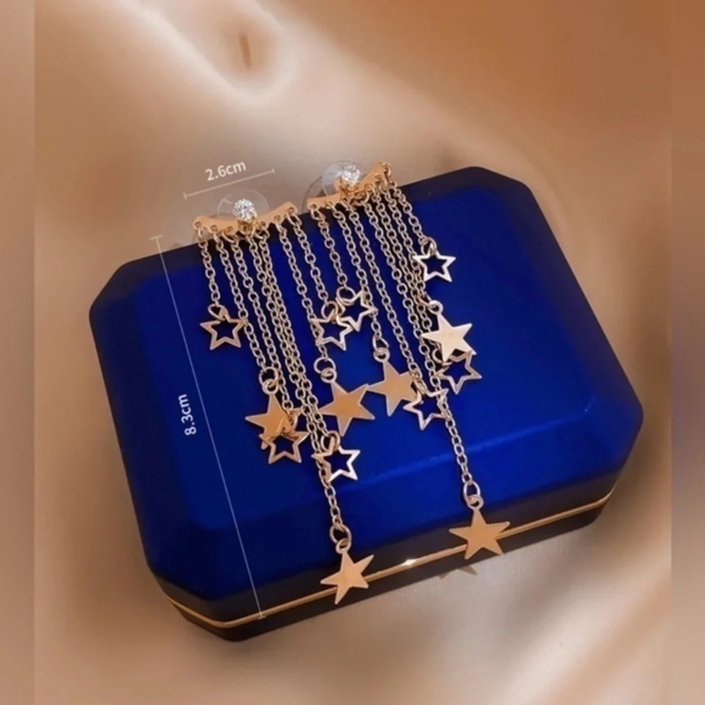✨NWT Star Tassel Gold Rhinestone Earrings